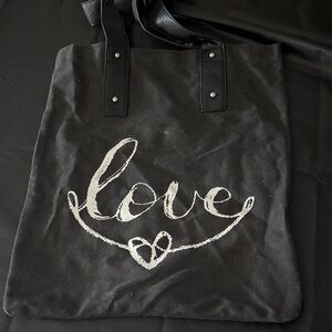 Black Canvas Tote Bag with Love Print